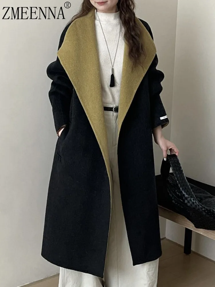 ZMEENNA женское элегантное черно-оливково-зеленое двустороннее пальто из смесовой шерсти с запахом, пальто с шалевым воротником и галстуком, зимняя верхняя одежда ZM4229
ZMEENNA женское элегантное черно-оливково-зеленое двустороннее пальто из смесовой шерсти с запахом, пальто с шалевым воротником и галстуком, зимняя верхняя одежда ZM4229
