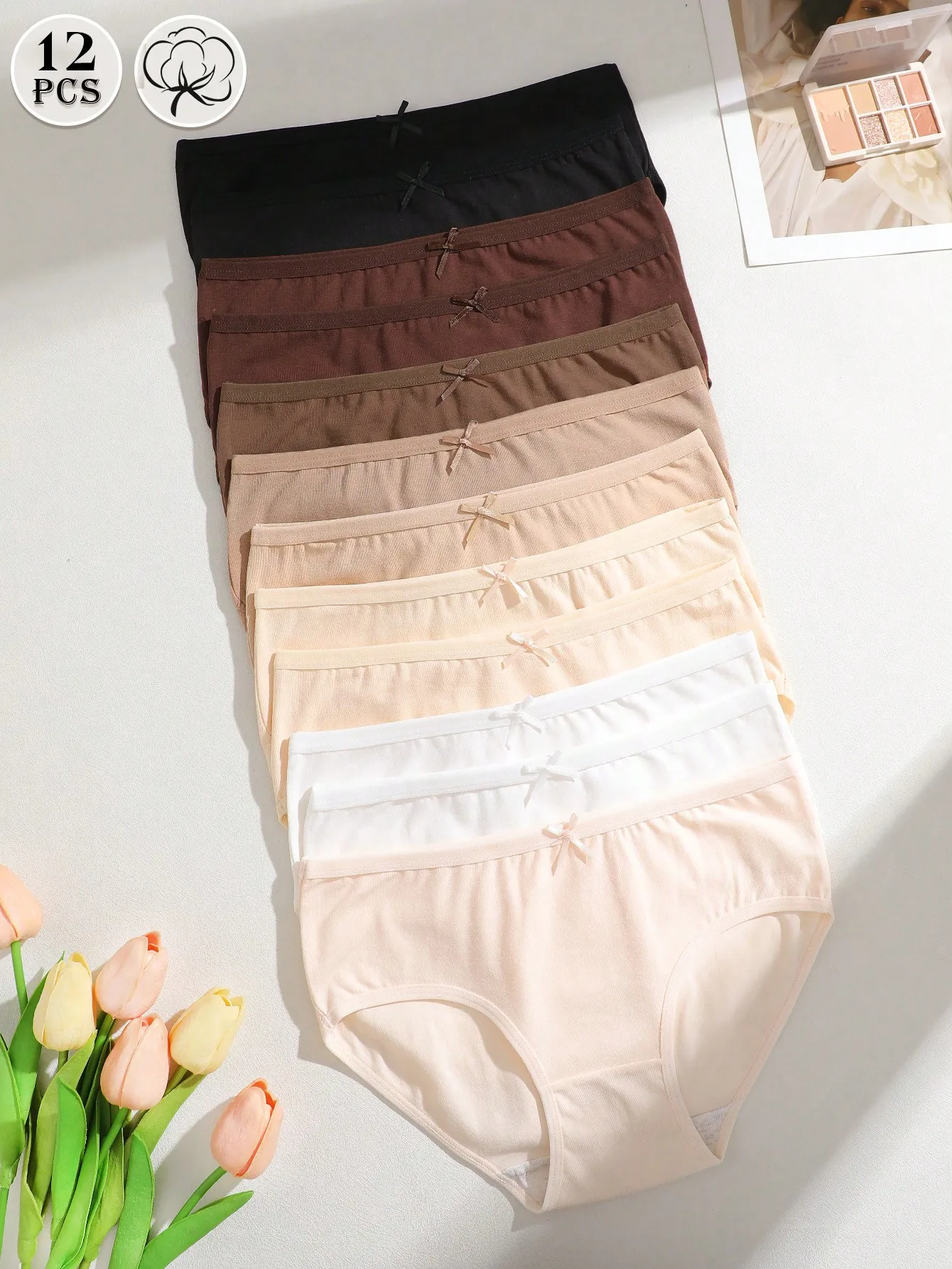 12 Pcs Cotton Solid Color Minimalist Brown Hip-Wrapped Bow Women's Briefs, Comfortable And Cute Underwear
12 Pcs Cotton Solid Color Minimalist Brown Hip-Wrapped Bow Women's Briefs, Comfortable And Cute Underwear