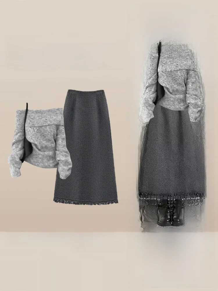 Lu вязаный свитер на одно плечо и юбка с кисточками, комплект из двух предметов для женщин, осенне-зимняя утягивающая длинная юбка с высокой талией
Lu вязаный свитер на одно плечо и юбка с кисточками, комплект из двух предметов для женщин, осенне-зимняя утягивающая длинная юбка с высокой талией