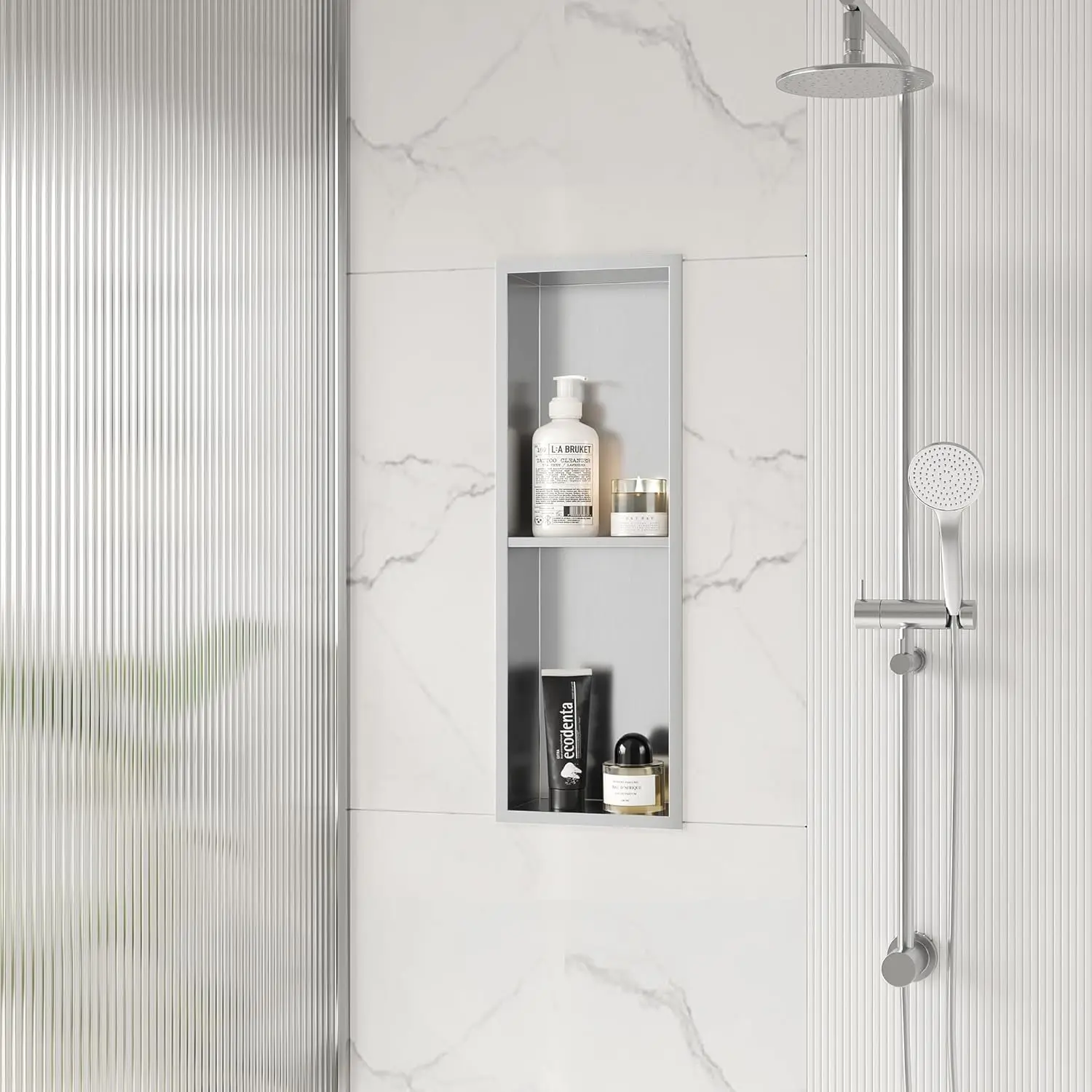 Stainless Steel Shower Niche 8" X 24", No Tile Needed Wall Niche Double Shelves, Recessed Shower Shelf for Bathroom Storage
Stainless Steel Shower Niche 8" X 24", No Tile Needed Wall Niche Double Shelves, Recessed Shower Shelf for Bathroom Storage