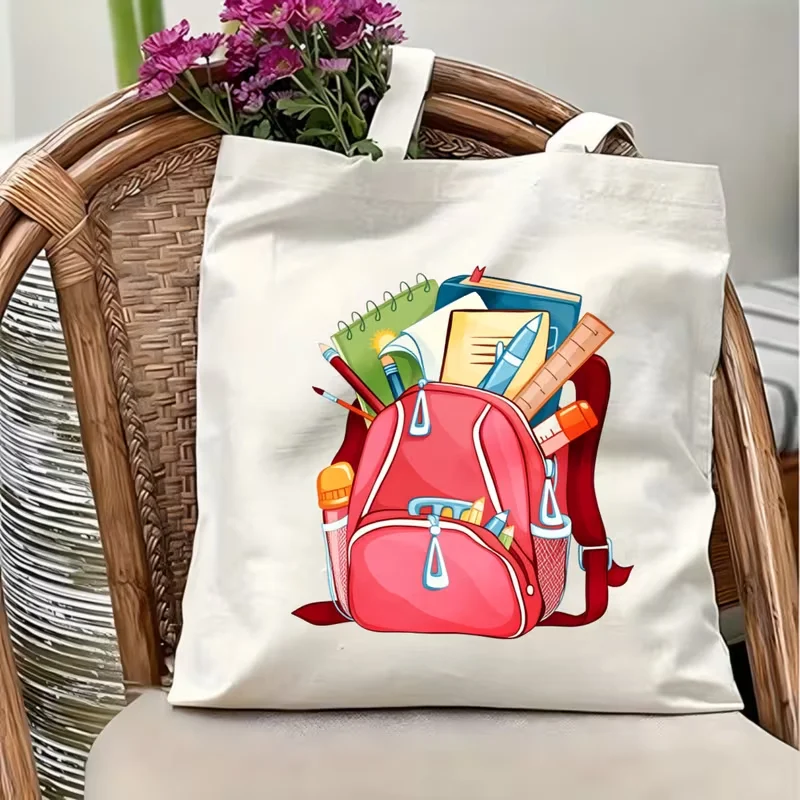 Cartoon School Backpack Stationery Print Canvas Tote Bag Cute Student Reusable Shoulder Bag For Back To School Kids
Cartoon School Backpack Stationery Print Canvas Tote Bag Cute Student Reusable Shoulder Bag For Back To School Kids