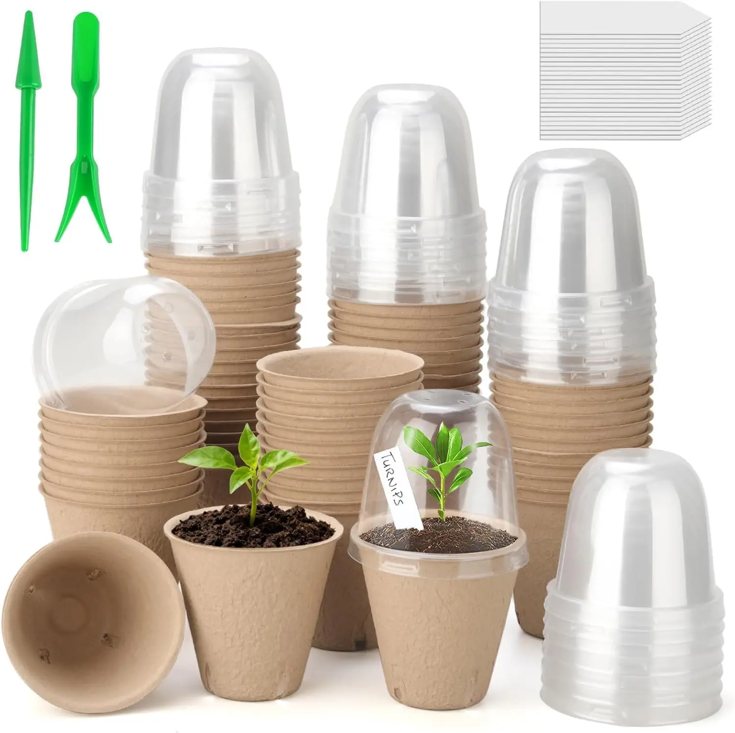 50 Pcs 3.15" Peat Pots with Humidity Domes, Plant Labels & Transplant Tools for Seed Starting
50 Pcs 3.15" Peat Pots with Humidity Domes, Plant Labels & Transplant Tools for Seed Starting