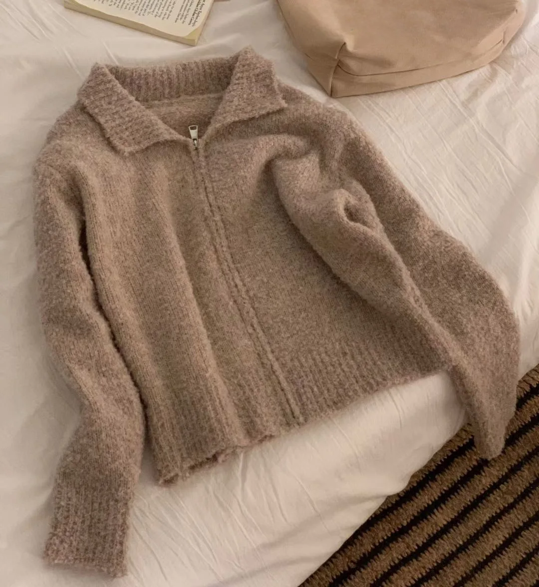 Women's Clothing New simple lapel zipper loose knit cardigan all-match coat No.2
Women's Clothing New simple lapel zipper loose knit cardigan all-match coat No.2