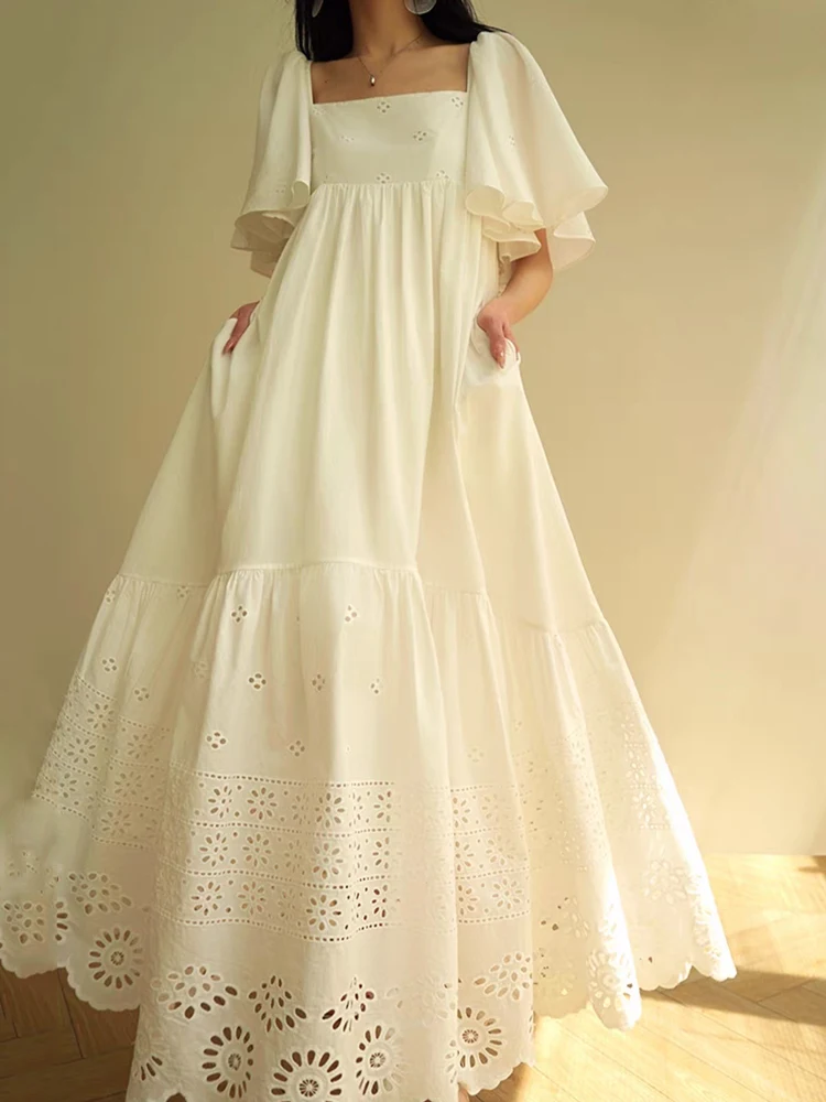 Embroidered and hollowed-out square-neck high-waisted dress 2025 summer women's fashion loose pleated puff skirt
Embroidered and hollowed-out square-neck high-waisted dress 2025 summer women's fashion loose pleated puff skirt