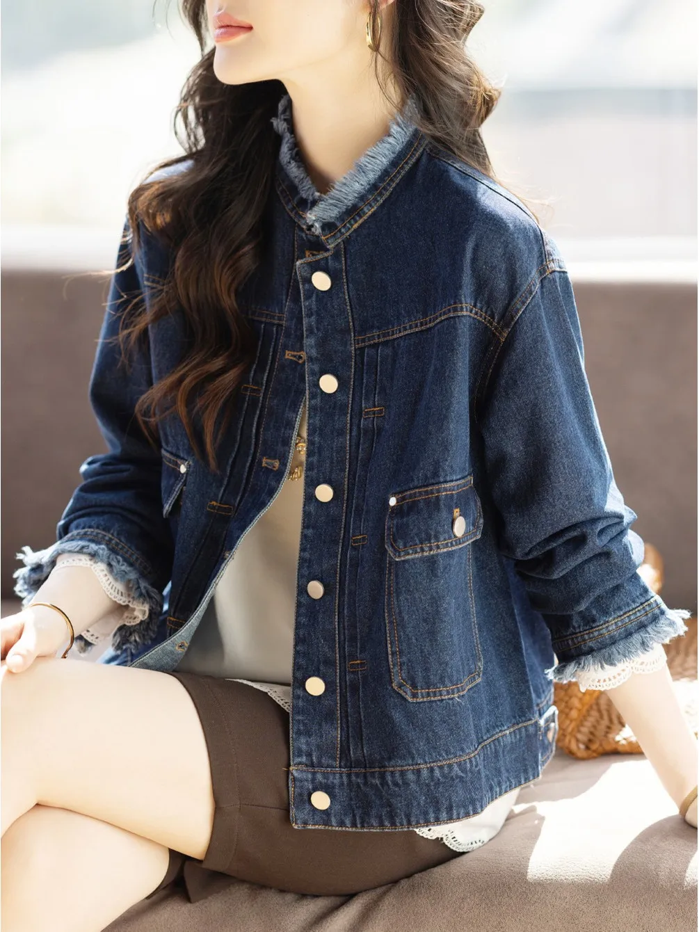 Trendy Denim Jaet Women's Spring Autumn Faion High Quali Vintage ort Top with Frayed s Casual Loose Fit Long Sve
Trendy Denim Jaet Women's Spring Autumn Faion High Quali Vintage ort Top with Frayed s Casual Loose Fit Long Sve