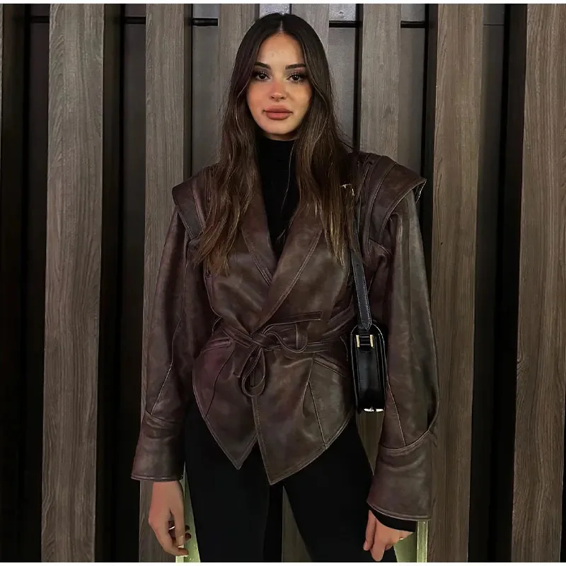 Women's Long Sleeve PU Jacket, Moto and Bike Jacket, High Street, With Belt, Spring, Autumn, 2024
Women's Long Sleeve PU Jacket, Moto and Bike Jacket, High Street, With Belt, Spring, Autumn, 2024