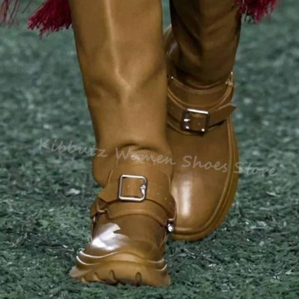 Knee High Knights Boots Fashion Sexy Elegant Women Shoes Belt Buckle Genuine Leather Round Toe Chunky Heel Slip-On Solid Color 
Knee High Knights Boots Fashion Sexy Elegant Women Shoes Belt Buckle Genuine Leather Round Toe Chunky Heel Slip-On Solid Color