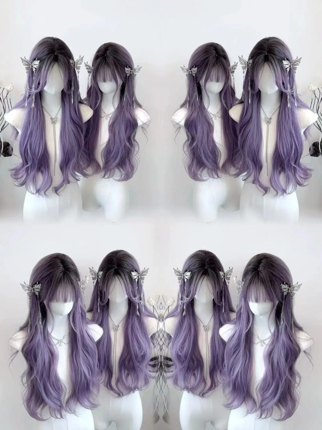 Black to purple gradient synthetic wig, long wavy layered wig with bangs for cosplay, heat-resistant women's wig for daily wear
Black to purple gradient synthetic wig, long wavy layered wig with bangs for cosplay, heat-resistant women's wig for daily wear