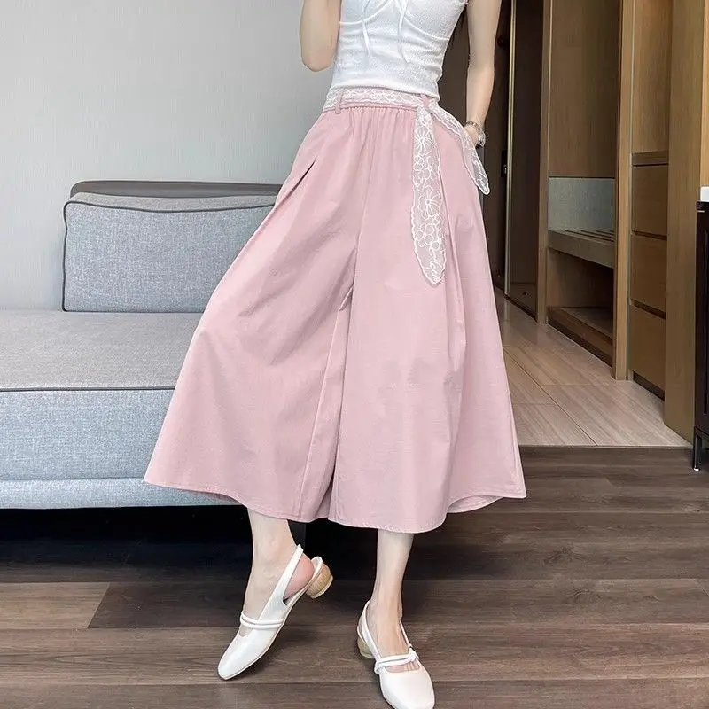 Sweet Solid Color Lace Bandage Wide Leg Pants Female Clothing Summer New Loose Young Style Elastic High Waist Casual Pants
Sweet Solid Color Lace Bandage Wide Leg Pants Female Clothing Summer New Loose Young Style Elastic High Waist Casual Pants