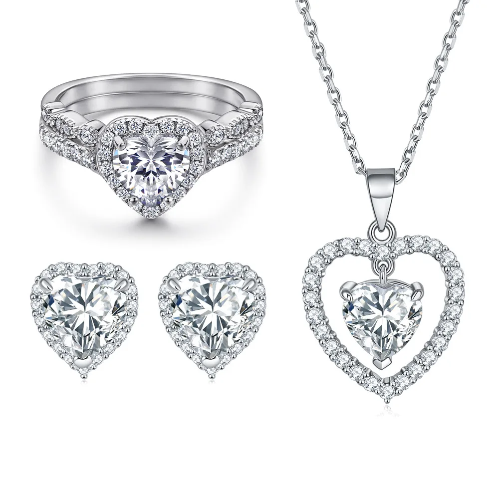S925 pure silver plated 18K gold PT950 platinum heart ring heart-shaped necklace women's earrings earrings three piece set
S925 pure silver plated 18K gold PT950 platinum heart ring heart-shaped necklace women's earrings earrings three piece set