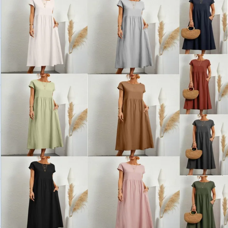 2024 new solid color sleeveless round neck mid waist loose cotton and linen pocket women's dress
2024 new solid color sleeveless round neck mid waist loose cotton and linen pocket women's dress