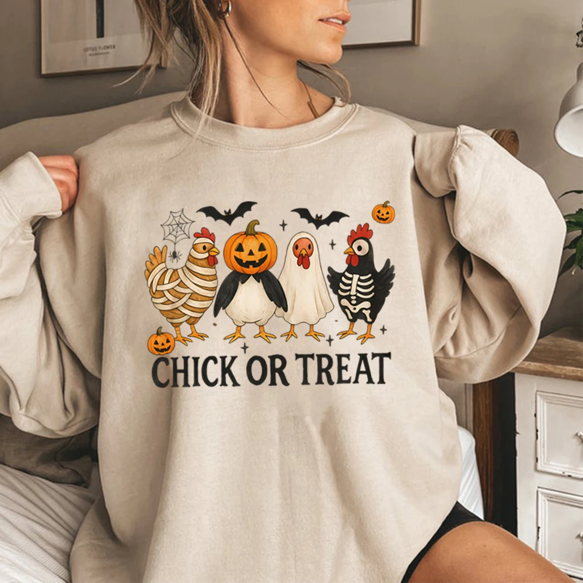 Chick or Treat Sweatshirt Spooky Chicken Halloween Sweater Long Sleeve Women's Sweatshirts Funny Halloween Chicken Hoodie Tops
Chick or Treat Sweatshirt Spooky Chicken Halloween Sweater Long Sleeve Women's Sweatshirts Funny Halloween Chicken Hoodie Tops