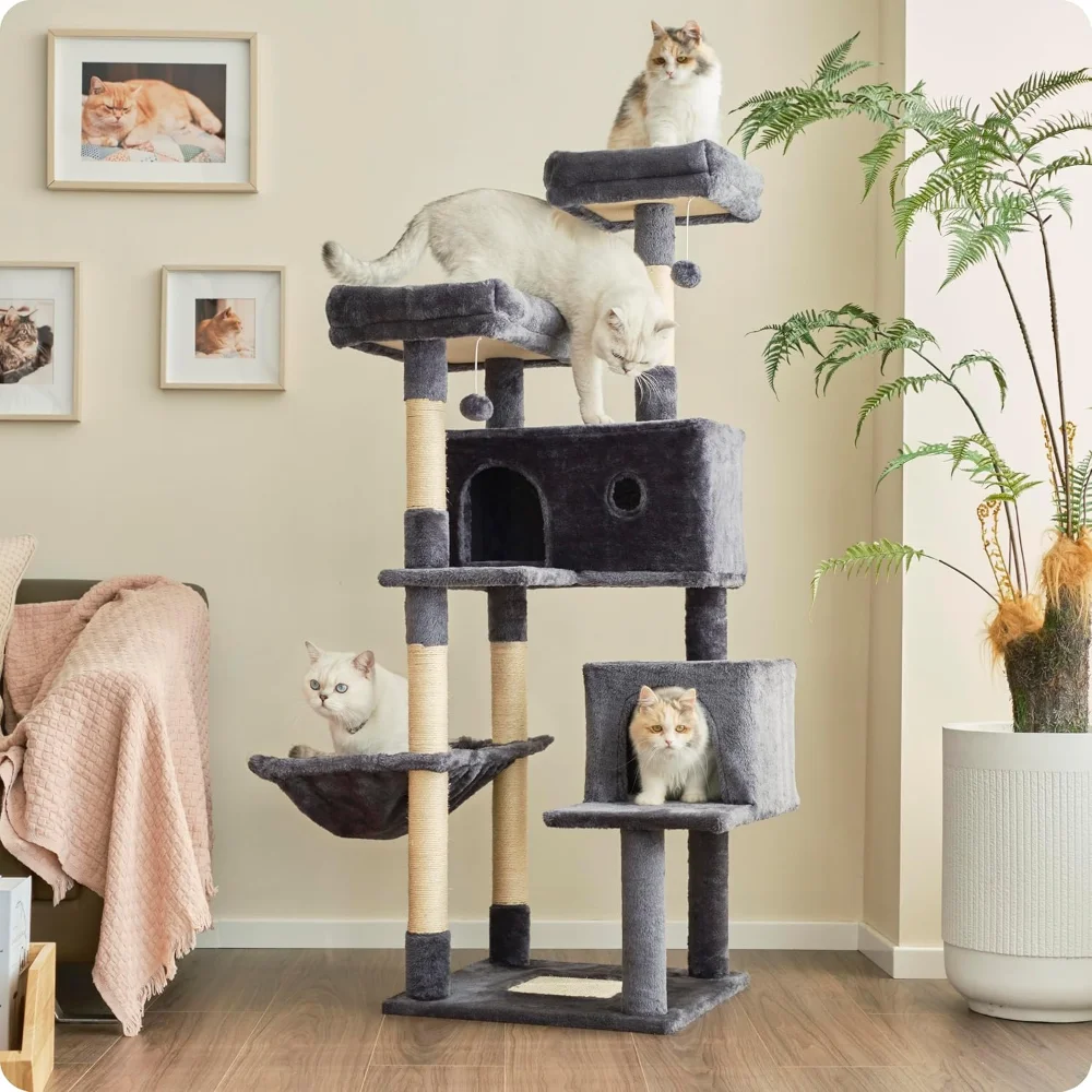 Cat Tree, 57 inch Cat Tower for Large Cat Indoor, 2 Top Perches with 1 Widened, 2 Condos with 1 Enlarged
Cat Tree, 57 inch Cat Tower for Large Cat Indoor, 2 Top Perches with 1 Widened, 2 Condos with 1 Enlarged