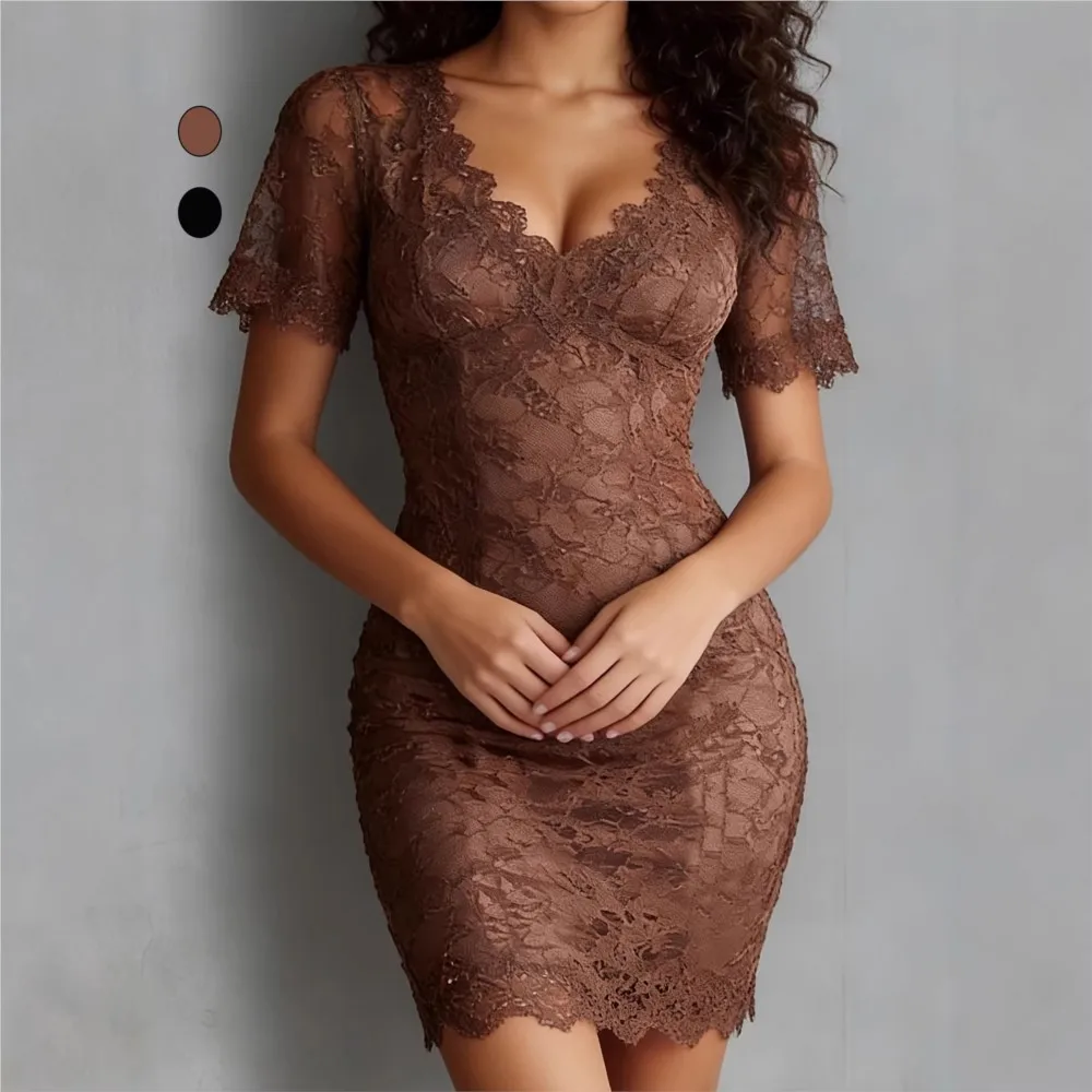 Elegant Lace Spliced Dress Women's Sexy V Neck Short Sleeve Party Dress Slim Fit Evening Club Short Dress
Elegant Lace Spliced Dress Women's Sexy V Neck Short Sleeve Party Dress Slim Fit Evening Club Short Dress