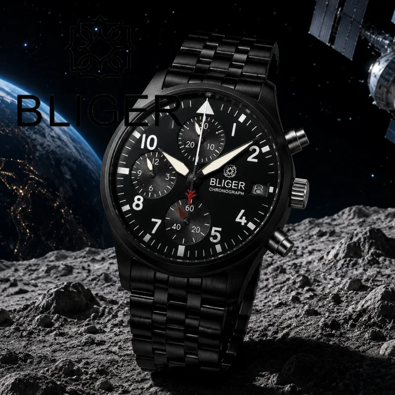 BLIGER Full Black Brushed 38mm VK67 Quartz Aviator Chronograph Watch For Men Domed Sapphire Glass Luminous Dial Waterproof Date
BLIGER Full Black Brushed 38mm VK67 Quartz Aviator Chronograph Watch For Men Domed Sapphire Glass Luminous Dial Waterproof Date