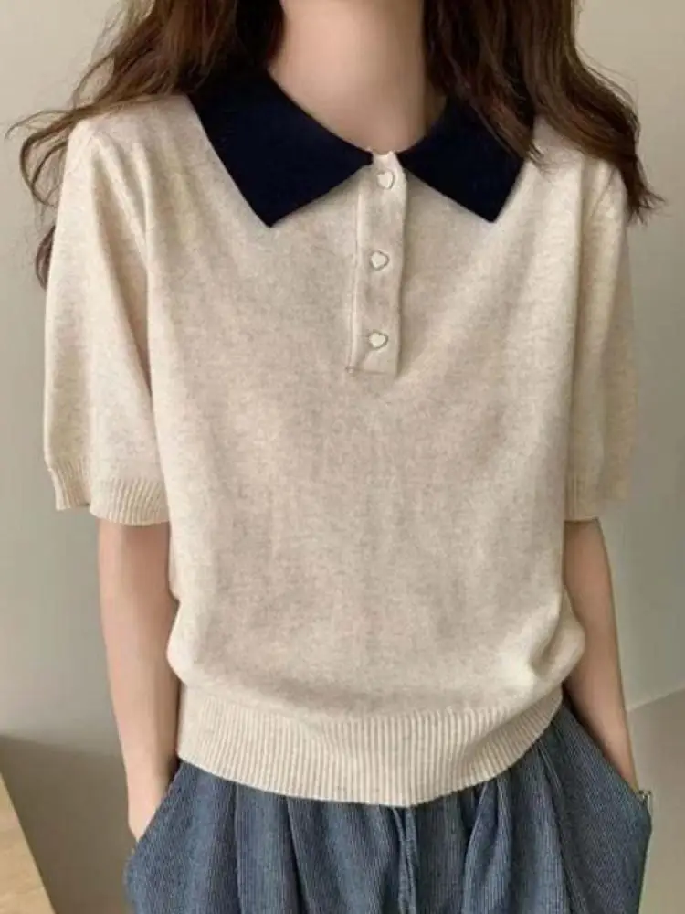 Spring Summer 2025 New Patchwork Single Breasted Versatile Pullovers Knitted Tops Women Fashion Short Sleeves Sweater Streetwear
Spring Summer 2025 New Patchwork Single Breasted Versatile Pullovers Knitted Tops Women Fashion Short Sleeves Sweater Streetwear