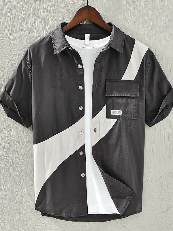 Loose Fit Short Sleeve Workwear Shirt Men's Casual Summer Fashion Design Color Block Patchwork Button up Shirt Outerwear
Loose Fit Short Sleeve Workwear Shirt Men's Casual Summer Fashion Design Color Block Patchwork Button up Shirt Outerwear