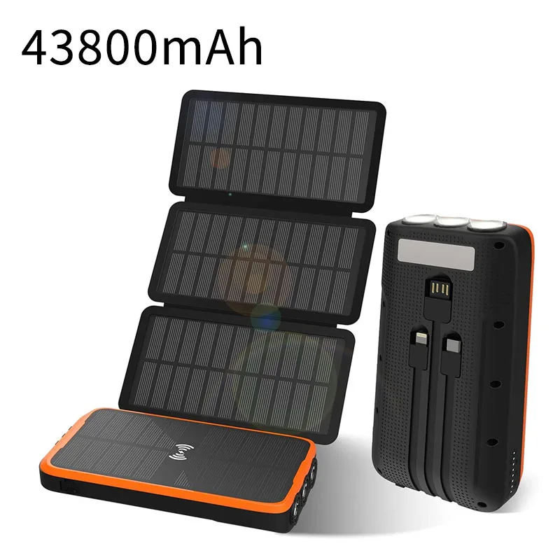 Solar Power Bank 43800mAh Large Capacity Portable Outdoor External Battery Charger PD20W Fast Charging Powerbank With Cables
Solar Power Bank 43800mAh Large Capacity Portable Outdoor External Battery Charger PD20W Fast Charging Powerbank With Cables