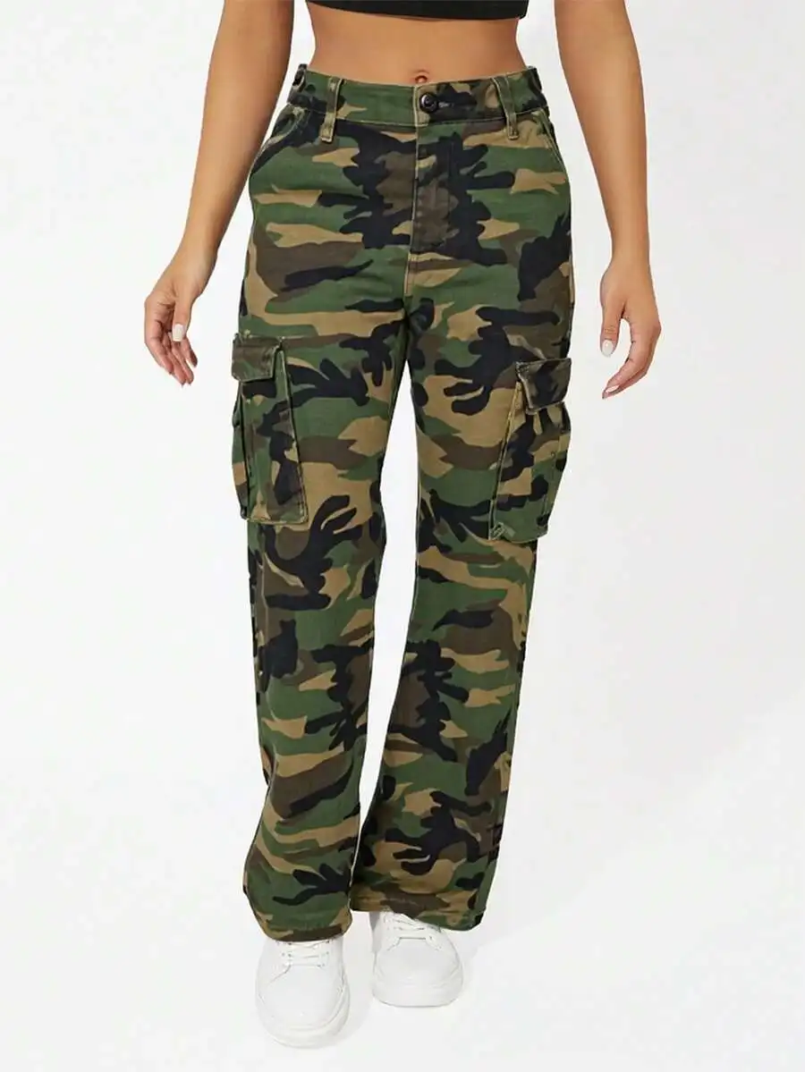Women Camo Cargo Jeans Stretch Straight Leg Utility Denim Pants Multi Pockets Streetwear
Women Camo Cargo Jeans Stretch Straight Leg Utility Denim Pants Multi Pockets Streetwear