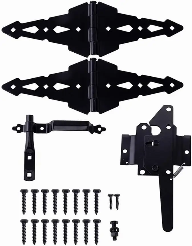Heavy Duty 8" Decorative Strap Hinges and Spring Loaded Latch Kit for Outdoor Fence Swing Gate with Screws
Heavy Duty 8" Decorative Strap Hinges and Spring Loaded Latch Kit for Outdoor Fence Swing Gate with Screws