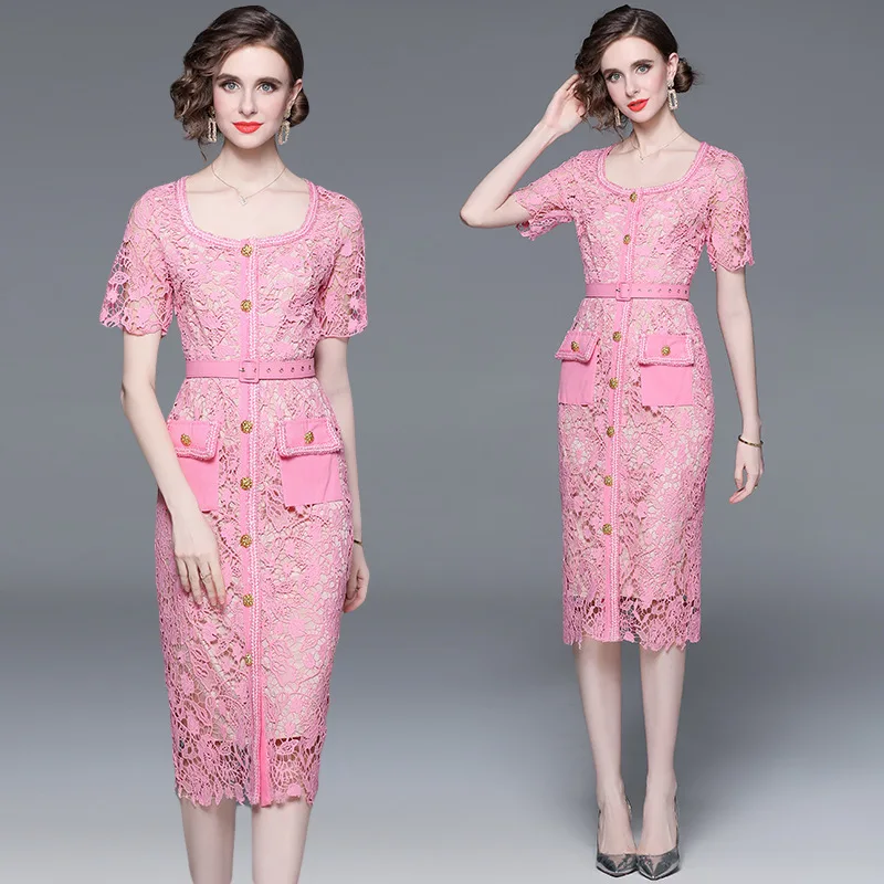 2026 French Summer Hollow Lace Spliced Dresses Women's Party Maxi Dresses Short-sleeves Square-collar Sashes Slim Sheath Dresses
2026 French Summer Hollow Lace Spliced Dresses Women's Party Maxi Dresses Short-sleeves Square-collar Sashes Slim Sheath Dresses