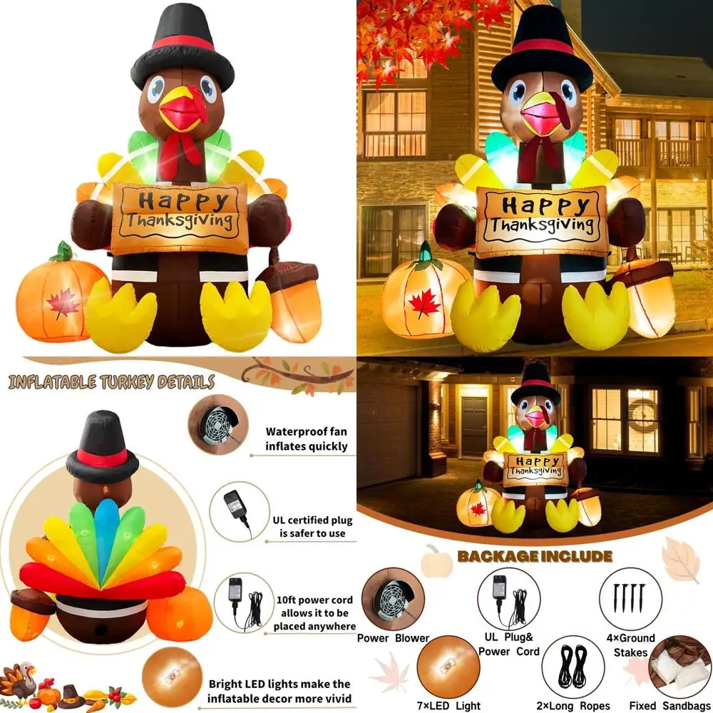 Надувная индейка высотой 6 футов со светодиодной подсветкой и шляпой-пилигрим для декора двора на День Благодарения
Надувная индейка высотой 6 футов со светодиодной подсветкой и шляпой-пилигрим для декора двора на День Благодарения