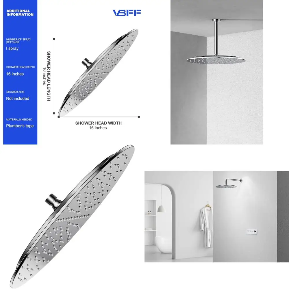 16 Inch Round Rain Showerhead with 1.8 GPM Chrome Finish
16 Inch Round Rain Showerhead with 1.8 GPM Chrome Finish