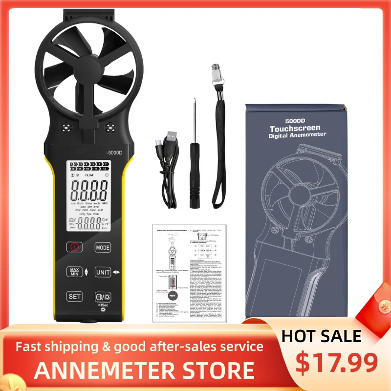 HP-5000D Handheld Wind Speed Meter, Waterproof Anemometer with Touch Buttons, CFM and Air Velocity Measuring Device for Accurate
HP-5000D Handheld Wind Speed Meter, Waterproof Anemometer with Touch Buttons, CFM and Air Velocity Measuring Device for Accurate