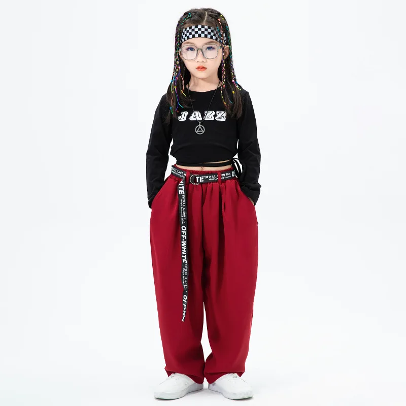 Kid Hip Hop Clothing Black Lace Up Crop Top Long Sleeve Tee Casual Streetwear Baggy Pants for Girl Jazz Dance Costume Clothes
Kid Hip Hop Clothing Black Lace Up Crop Top Long Sleeve Tee Casual Streetwear Baggy Pants for Girl Jazz Dance Costume Clothes