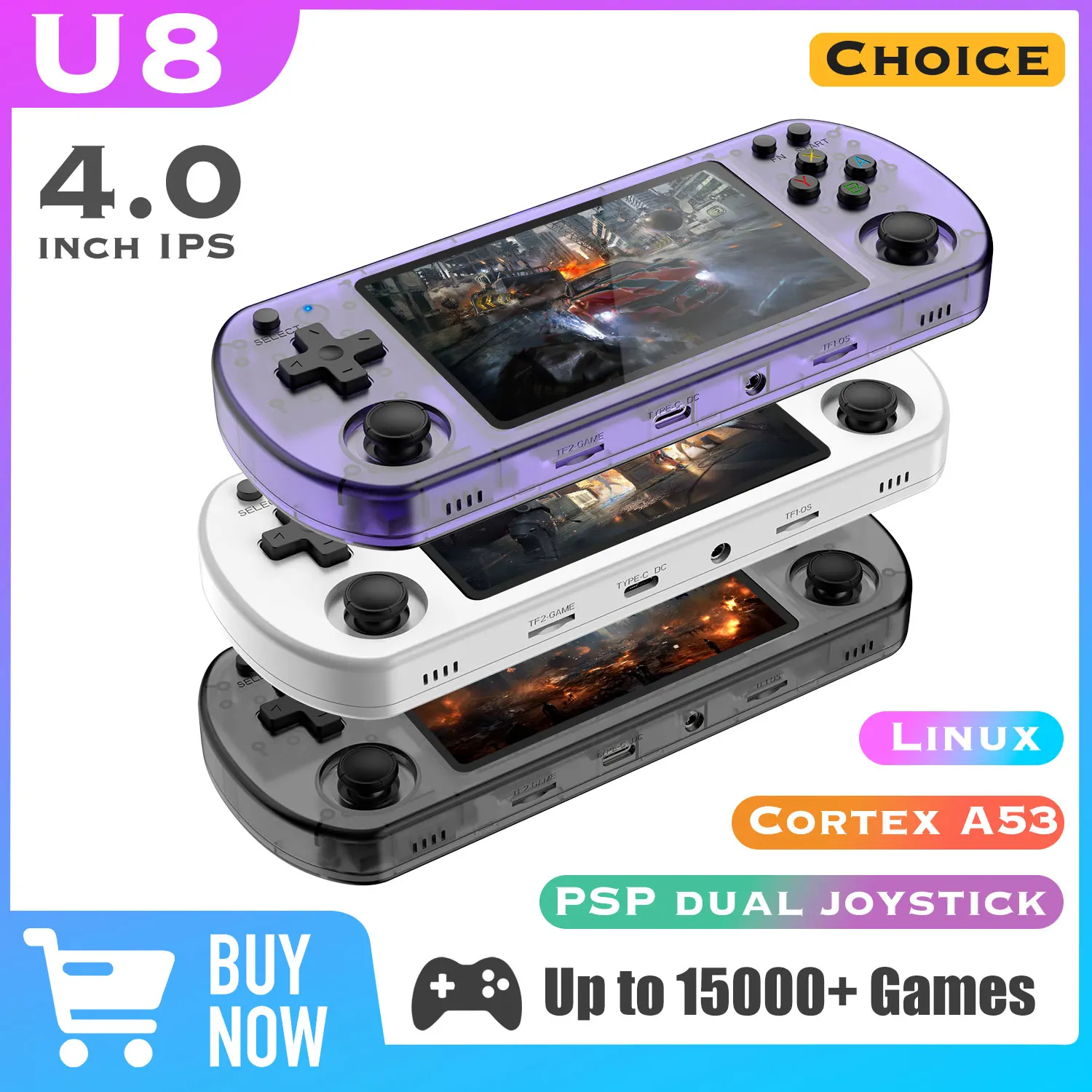 Open Source U8 Handheld Game Console 4.0 Inch IPS Screen Retro Game Console Linux System Portable Pocket Video Player R36S Gift
Open Source U8 Handheld Game Console 4.0 Inch IPS Screen Retro Game Console Linux System Portable Pocket Video Player R36S Gift