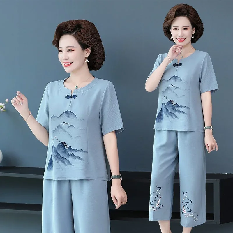 Women's Chinese Style Mountain Print Linen Blend 2 Piece Set Short Sleeve Top & Cropped Pants
Women's Chinese Style Mountain Print Linen Blend 2 Piece Set Short Sleeve Top & Cropped Pants