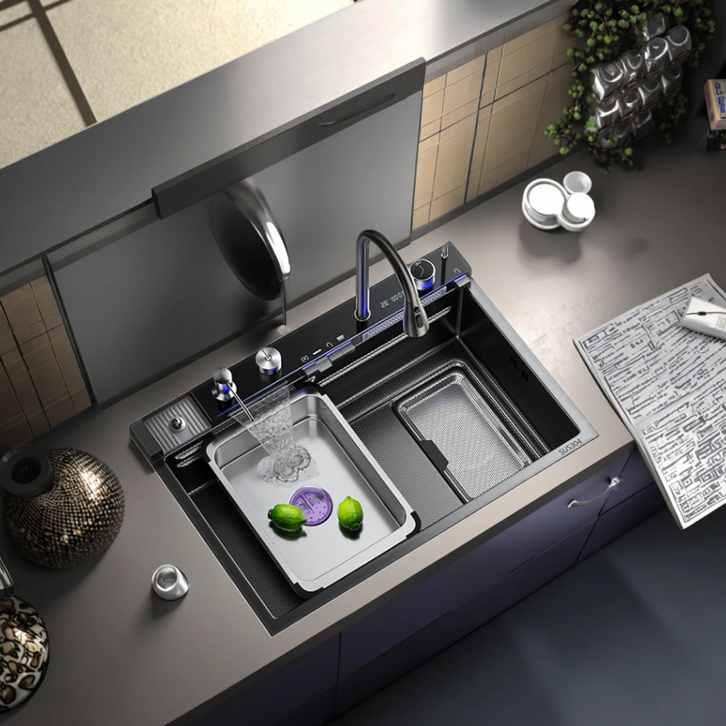 304 Stainless Steel Sink Digital Display Single Bowl Kitchen Sink Black Silver Gold Honeycomb Waterfall Household Kitchen
304 Stainless Steel Sink Digital Display Single Bowl Kitchen Sink Black Silver Gold Honeycomb Waterfall Household Kitchen
