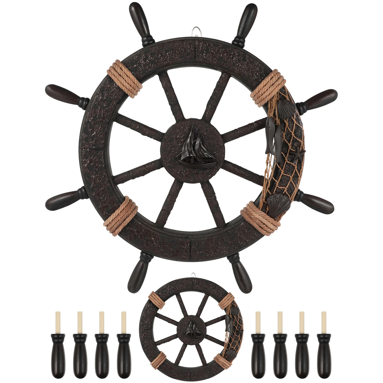 Retro Rudder Wall Hang Wheel Pirate Ship Decoration Boat Steering Ornament Seaside Large Decorative Adornment Wall Hanging
Retro Rudder Wall Hang Wheel Pirate Ship Decoration Boat Steering Ornament Seaside Large Decorative Adornment Wall Hanging