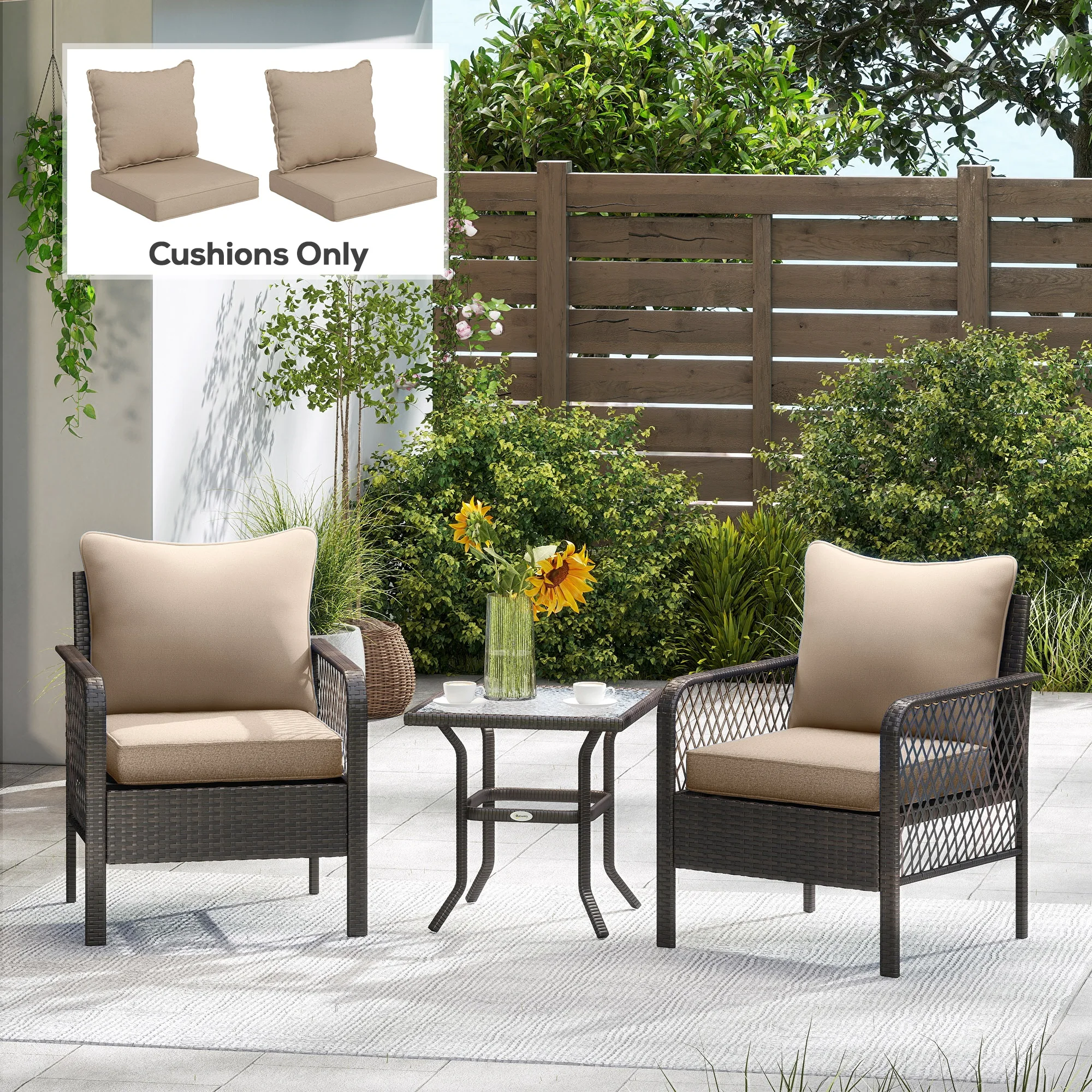 Patio Chair Cushions Set of 2 with Seat & Backrest, Fade Resistant Seat Replacement Cushion Set, Beige
Patio Chair Cushions Set of 2 with Seat & Backrest, Fade Resistant Seat Replacement Cushion Set, Beige