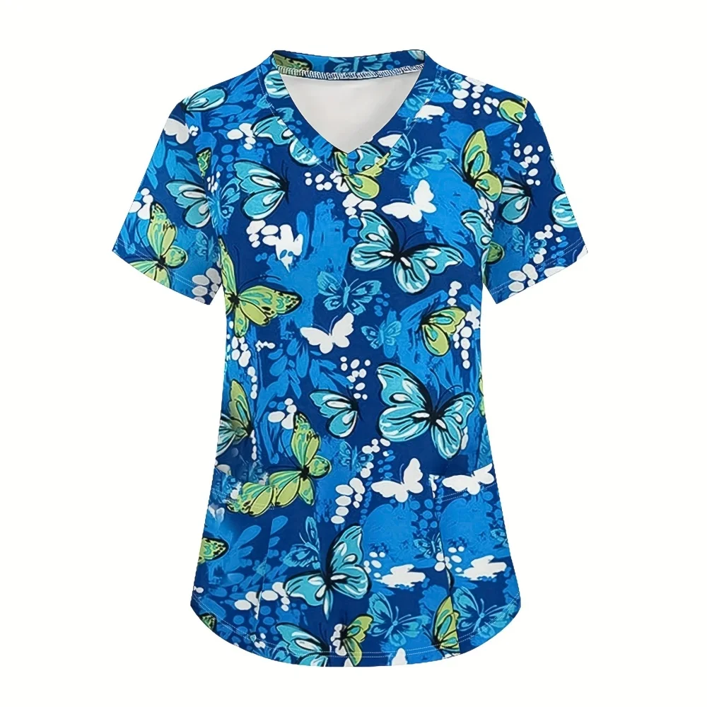 Women's Medical Uniforms Comforts V-Neck Floral Butterfly Print Scrub Tops Summer Short Sleeves Health Clinical Uniforms Woman
Women's Medical Uniforms Comforts V-Neck Floral Butterfly Print Scrub Tops Summer Short Sleeves Health Clinical Uniforms Woman