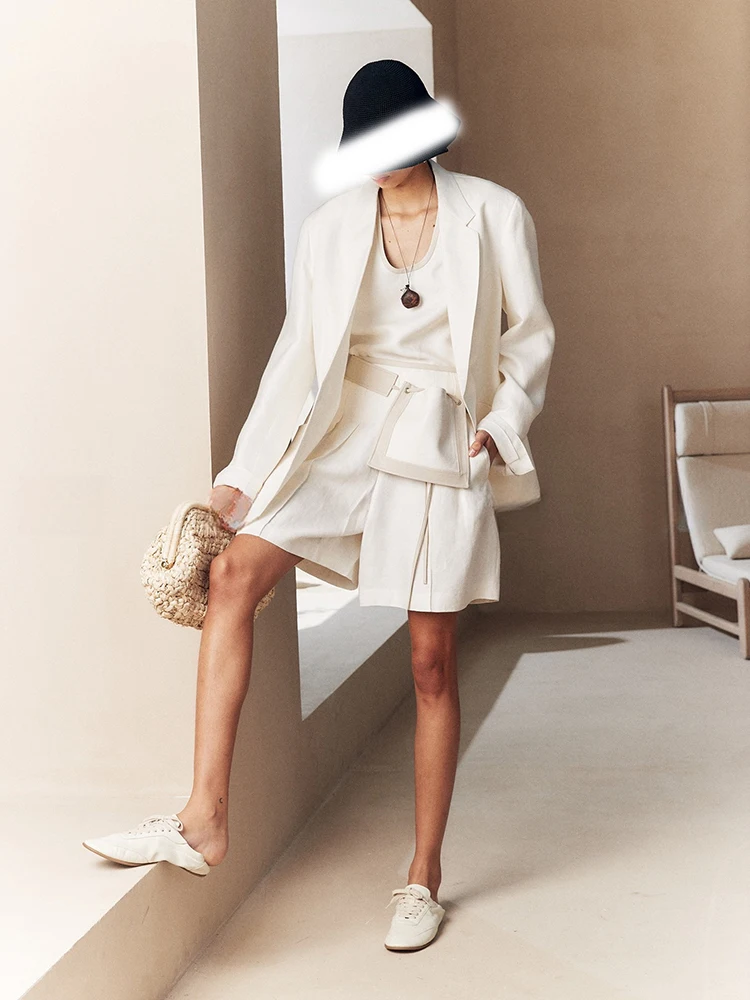 New White Flax Blazers Outfit Spring Women Single Buckle Coat+High Waist Drawstring with Waist Bag Shorts Summer Two Piece Set
New White Flax Blazers Outfit Spring Women Single Buckle Coat+High Waist Drawstring with Waist Bag Shorts Summer Two Piece Set