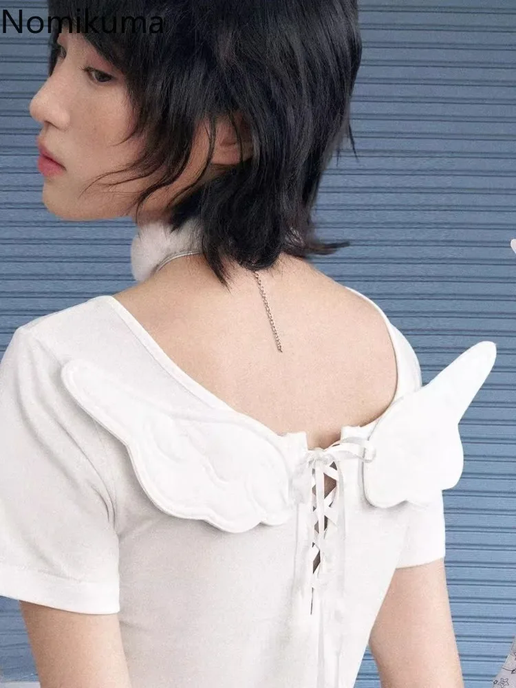 Chic Angel Wings T Shirts White Tops Women's Clothing 2025 Diamond Letter Tees Backless Bandage Fashion Sexy Summer Y2k Tshirt
Chic Angel Wings T Shirts White Tops Women's Clothing 2025 Diamond Letter Tees Backless Bandage Fashion Sexy Summer Y2k Tshirt