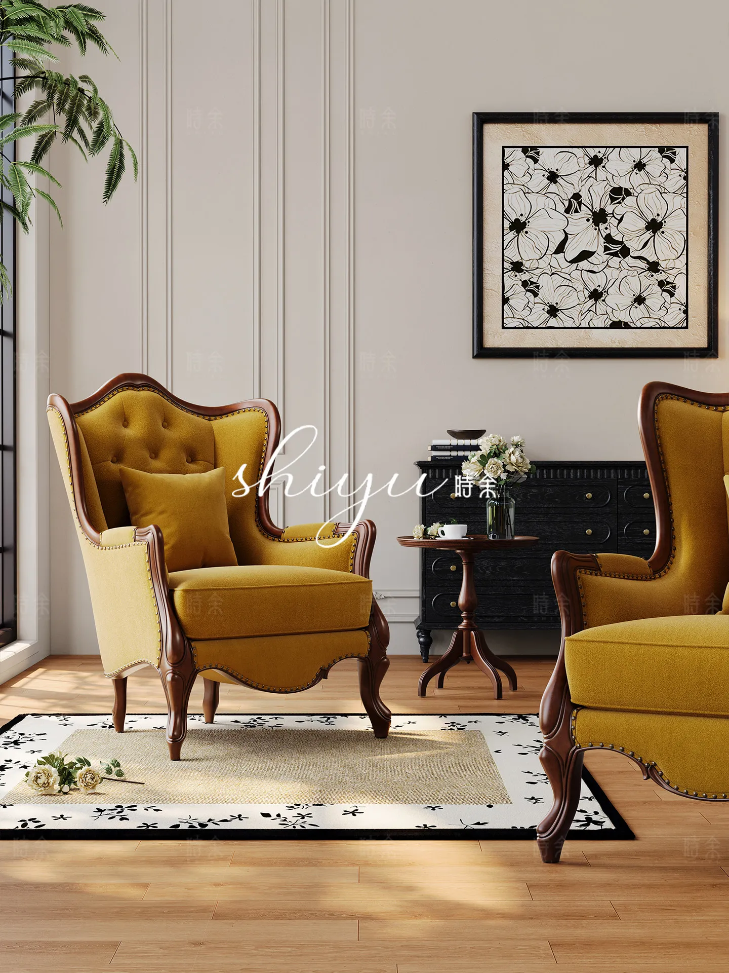 HYS retro fabric American leisure chair French antique tiger chair high-end solid wood fabric sofa
HYS retro fabric American leisure chair French antique tiger chair high-end solid wood fabric sofa