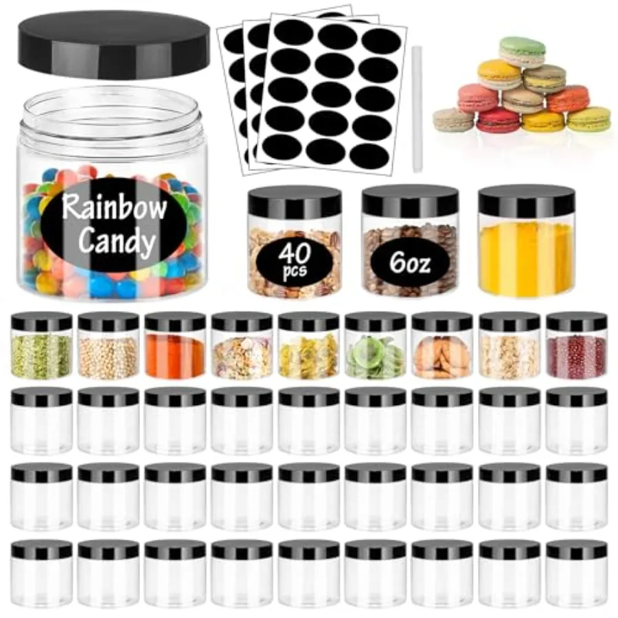 6OZ Plastic Jars with Black Lids 40Pcs Empty Plastic Pot Jars Round Refillable Clear Slime Containers Jar Airtight Storage Jar
6OZ Plastic Jars with Black Lids 40Pcs Empty Plastic Pot Jars Round Refillable Clear Slime Containers Jar Airtight Storage Jar