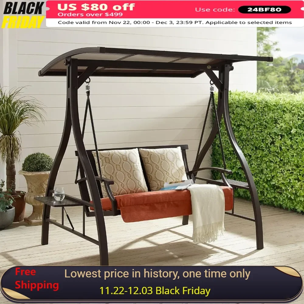 Outdoor Porch Swing 2-Seat with Convertible Canopy, Solar LED Light, and Sunbrella Pillows, Outdoor Swing
Outdoor Porch Swing 2-Seat with Convertible Canopy, Solar LED Light, and Sunbrella Pillows, Outdoor Swing