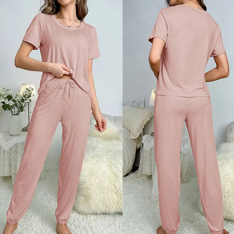 Women's Pajamas 2026 New Style Short Sleeve Trousers Elegant Casual Two-Piece Solid Color At Home can outside wear
Women's Pajamas 2026 New Style Short Sleeve Trousers Elegant Casual Two-Piece Solid Color At Home can outside wear