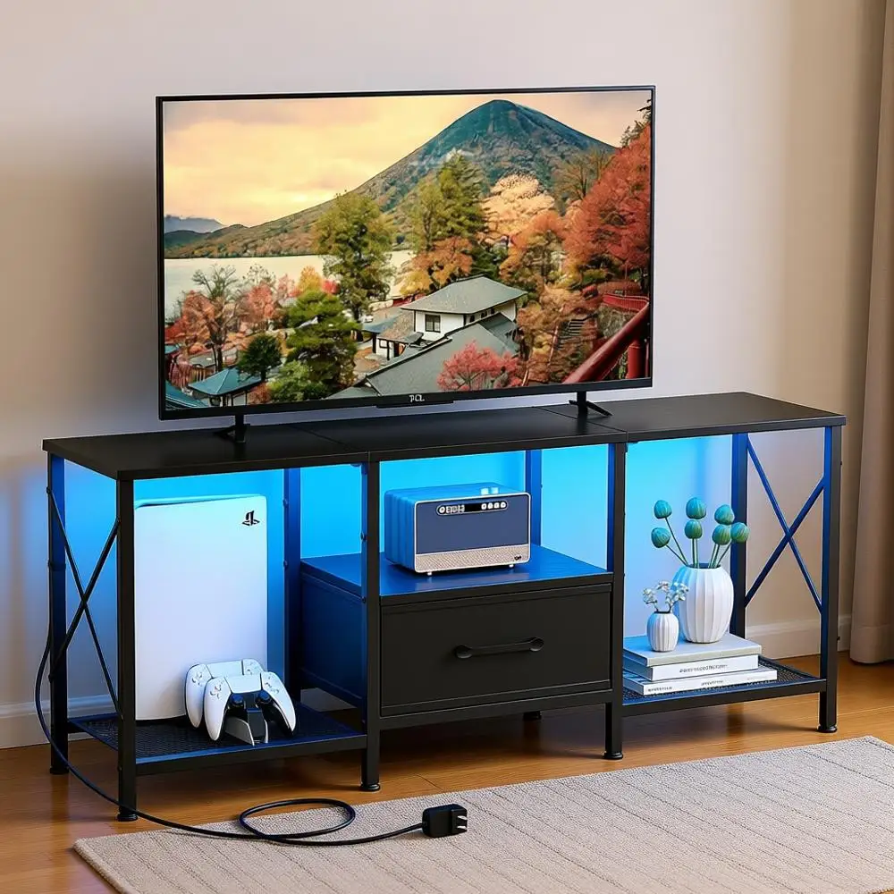 Современная тумба под телевизор для телевизоров 50-55 дюймов с тканевой отделкой, открытыми полками для гостиной и спальни, черная
Современная тумба под телевизор для телевизоров 50-55 дюймов с тканевой отделкой, открытыми полками для гостиной и спальни, черная