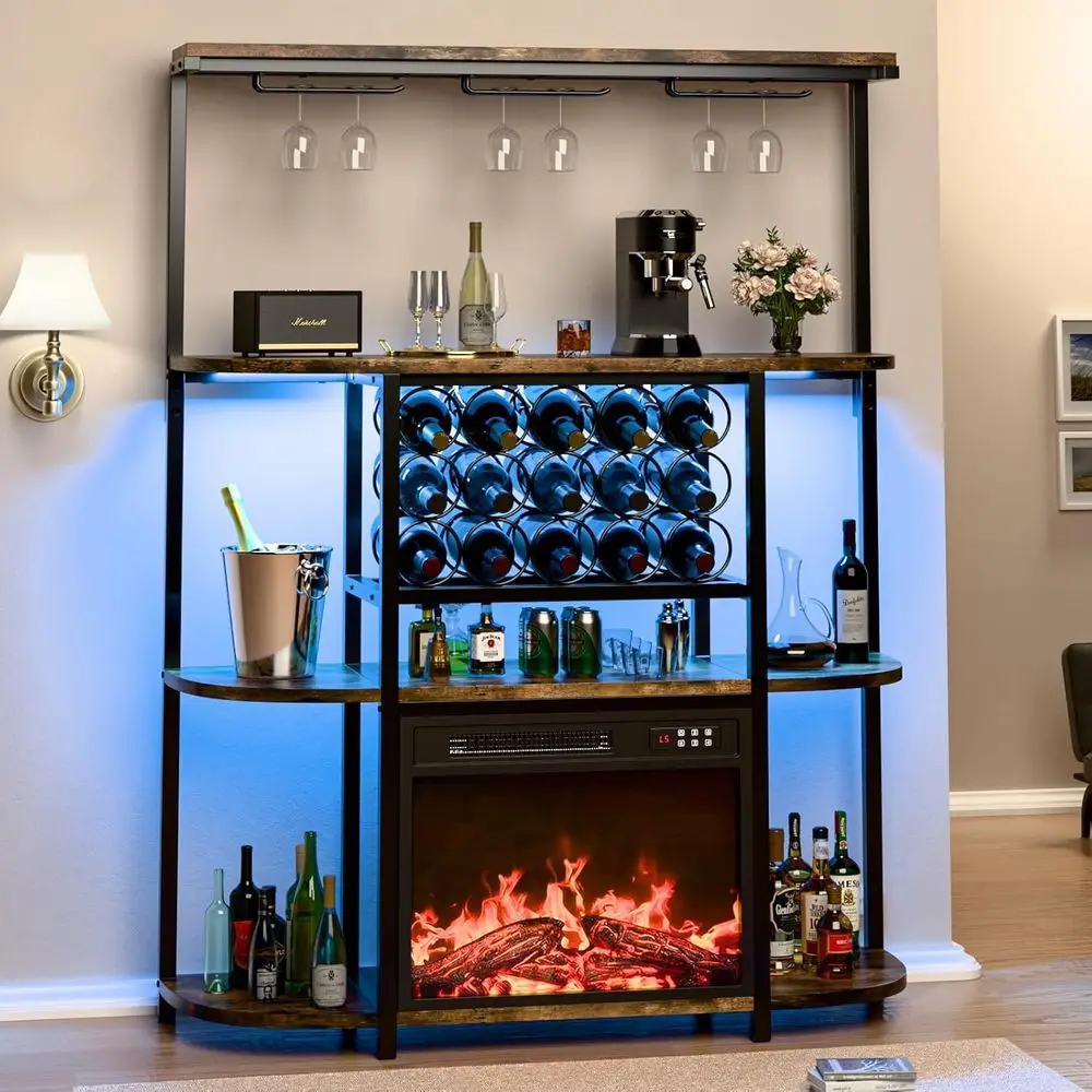 Upgraded Tall Brown Home Bar Cabinet with Power Outlet, LED Lights, 4-Tier Storage and Glass Holder
Upgraded Tall Brown Home Bar Cabinet with Power Outlet, LED Lights, 4-Tier Storage and Glass Holder