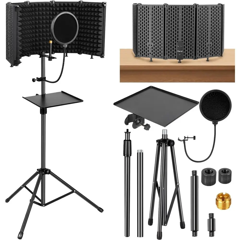 Portable Microphone Stand with Acoustic Shield for Recording Studios, Podcasts, and Broadcasting
Portable Microphone Stand with Acoustic Shield for Recording Studios, Podcasts, and Broadcasting