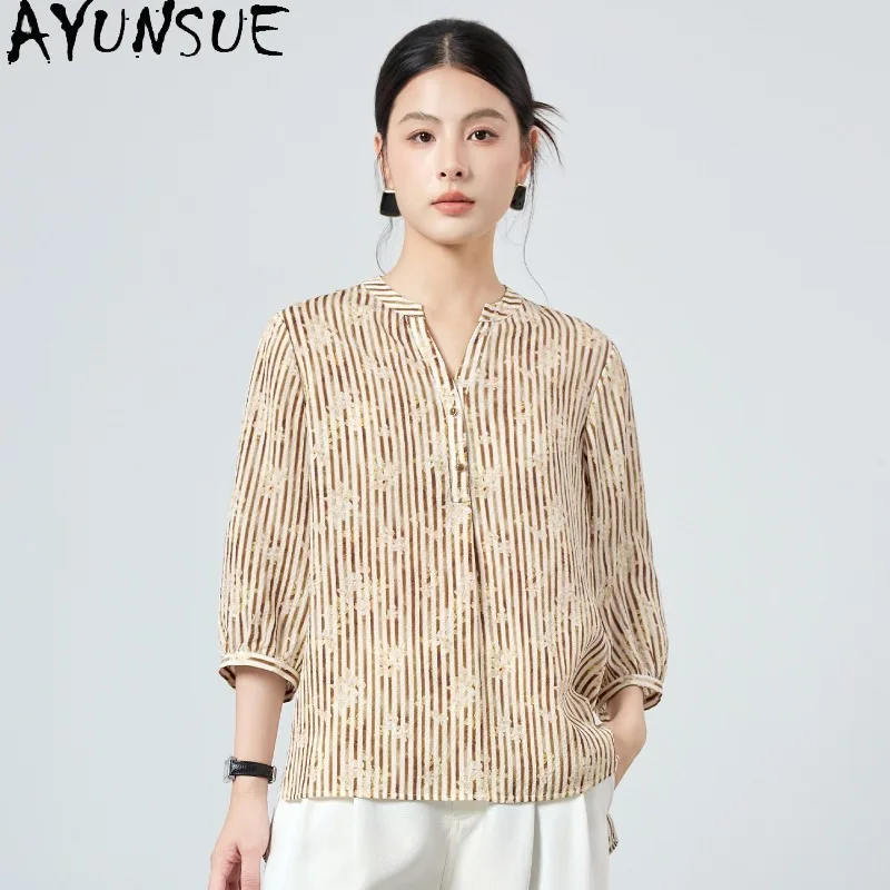 AYUNSUE 100% Silk Women's Blouses and Shirts Striped Printed Tops for Woman V-neck Loose Summer Tops Woman Clothes Ropa De Mujer
AYUNSUE 100% Silk Women's Blouses and Shirts Striped Printed Tops for Woman V-neck Loose Summer Tops Woman Clothes Ropa De Mujer