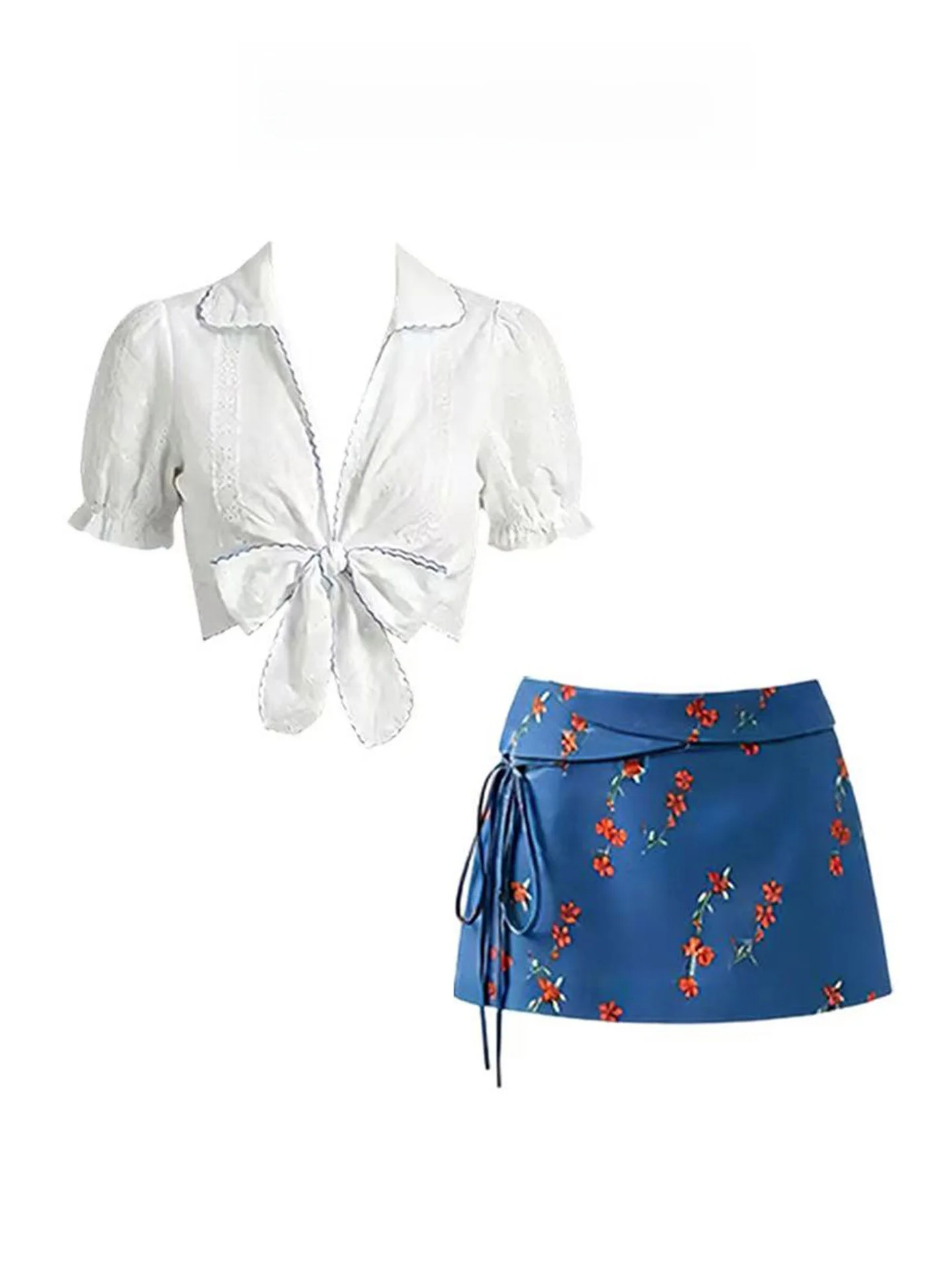Beach Vacation Dopaamine Outfit Set Women Summer Spicy Short Shirt Blue Floral Half Skirt Two Piece Set Sweet Style High Waist
Beach Vacation Dopaamine Outfit Set Women Summer Spicy Short Shirt Blue Floral Half Skirt Two Piece Set Sweet Style High Waist