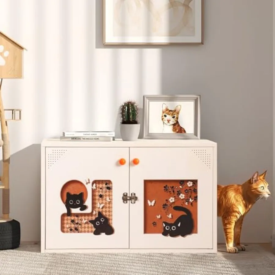 Cat Litter Box Enclosure, Metal Hidden Litter Box Furniture Decorative Cat Cabinet with Removable Divider, Side End Table with
Cat Litter Box Enclosure, Metal Hidden Litter Box Furniture Decorative Cat Cabinet with Removable Divider, Side End Table with