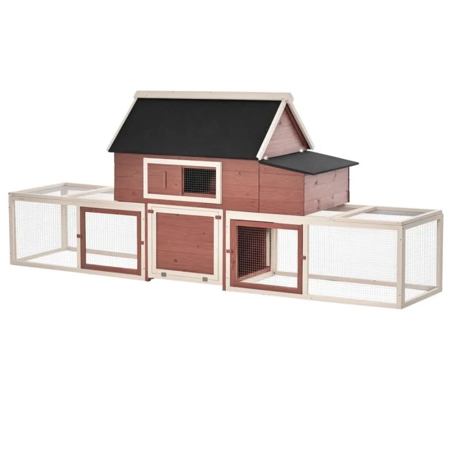 Wooden Chicken Coop, Outdoor Chicken Cage Poultry Hen House with Nesting Box, Double Runs, Asphalt Roof, Ramp
Wooden Chicken Coop, Outdoor Chicken Cage Poultry Hen House with Nesting Box, Double Runs, Asphalt Roof, Ramp