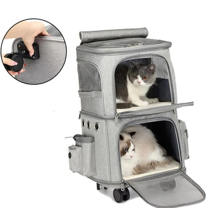 Double-Compartment Pet Carriers Detachable Portable Foldable Pet Suitcase for 2 Cats Travel with Wheels Rolling 
Double-Compartment Pet Carriers Detachable Portable Foldable Pet Suitcase for 2 Cats Travel with Wheels Rolling
