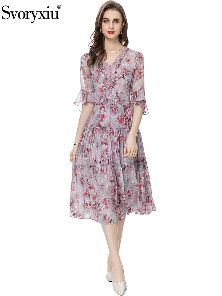 Svoryxiu Fashion Designer Summer Party Floral Print Midi Dress Women's Lace V-Neck Button Flounces Sleeve High Waist Dress
Svoryxiu Fashion Designer Summer Party Floral Print Midi Dress Women's Lace V-Neck Button Flounces Sleeve High Waist Dress